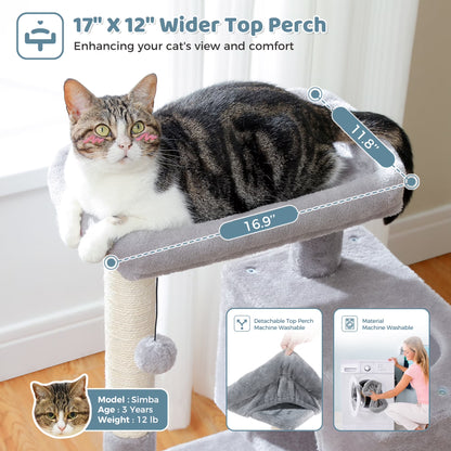 31.5" Modern Cat Tree Tower with Dual Large Condos for Kitten ＆ Medium Size Cat Gray