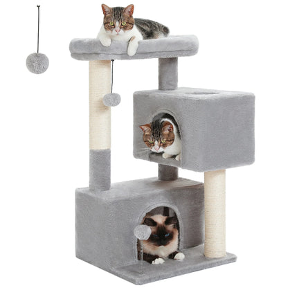 31.5" Modern Cat Tree Tower with Dual Large Condos for Kitten ＆ Medium Size Cat Gray