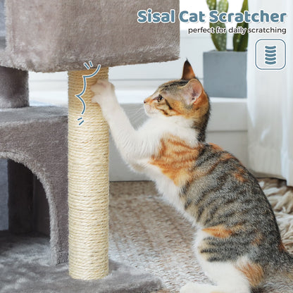 31.5" Modern Cat Tree Tower with Dual Large Condos for Kitten ＆ Medium Size Cat Gray