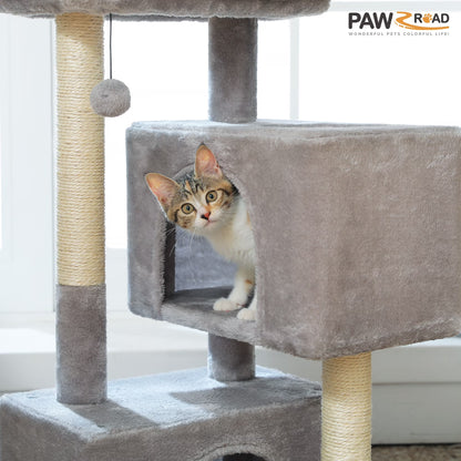 31.5" Modern Cat Tree Tower with Dual Large Condos for Kitten ＆ Medium Size Cat Gray