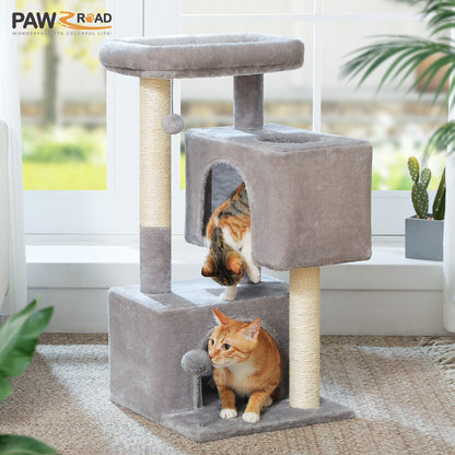 31.5" Modern Cat Tree Tower with Dual Large Condos for Kitten ＆ Medium Size Cat Gray